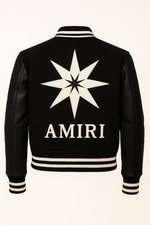 AMIRI Men’s Black Varsity Jacket – Leather Sleeves, Star Embroidery, Streetwear