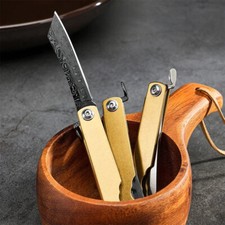 Couteau Pliant Style Higonokami Lame Noire Inox + Fourreau Cuir PU + Chevalet