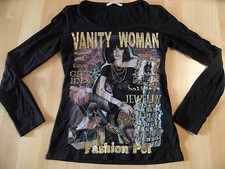 NORTHLAND superbe chemise à manches longues avec imprimé et strass noir taille S/M TOP ZC616