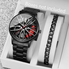 2/4 Pièces Hommes Montres De Sport Mode 3D Roue De Voiture Cadran En Acier Inoxy