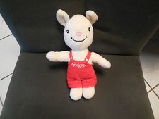 doudou peluche lapin blanc salopette rouge GUIGOZ 21cm
