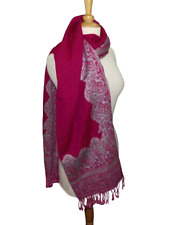 Etole chaude à motifs cachemire turquoise et rose indien bordée et à franges