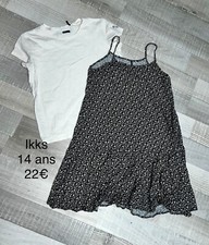 Ikks 14 ANS FILLE : Robe fleurie noire +t shirt blanc été TBE