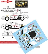 DECALS 1/24 REF 0430 ALPINE RENAULT A110 NICOLAS TOUR DE CORSE 1975 WRC RALLYE