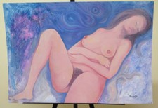 Tableau Vintage Moderne Ans '60 Figure Féminine Signé Pancaldi Peinture P31