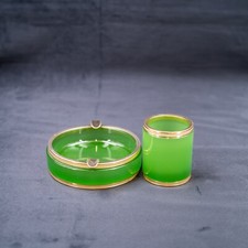 Antique Green Opaline Glass Smoking Set Vincenzo NASON Ashtray Italian Murano