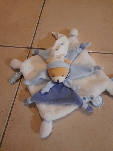 Doudou plat ours - ours, bleu