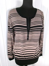 Pull col rond beige rayé noir