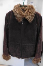 Blouson Yessica veste en daim marron foncé fourré fausse fourrure Taille 38