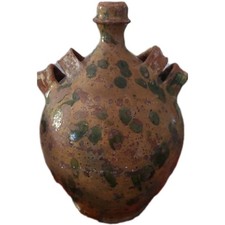 Antique Flasque En Terre Cuite Émaillée Du XIXe Siècle