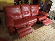 canapé 3 places en cuir rouge - 2 relax électriques - 213x98x91 très bon état
