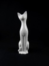 Chat en céramique craquelée blanche style Art Déco vintage des années 1980