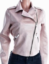 MEMBERS ONLY FAUX SUEDE BIKER JACKET-PINK