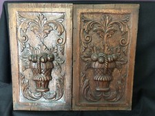 Panneaux sculptés (2) en bois – motif corbeille - origine Flandres