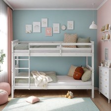 Lit superposé 90x200 cm enfant bois blanc avec deux matelas sécurité Homestyle4u