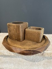 Service à Tabac Ancien Nécessaire Fumeur en Bois Tourné Facetté Vintage /Plateau