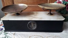 Balance Béranger Ancienne de Pharmacie Marbre/Bois Utensile Décoration Bon Etat