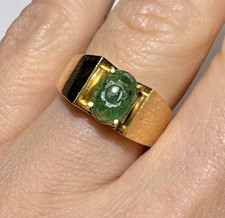 Vintage 14k Y Or Sculpté Vert Jade Fleur Design 4.4g Sz 7.75 Bague Solitaire