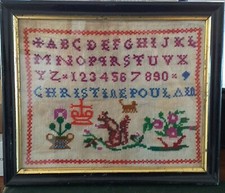 AUTHENTIQUE ABÉCÉDAIRE ANCIEN ENCADRÉ " CHRISTINE POULAIN " ANNÉES 1950