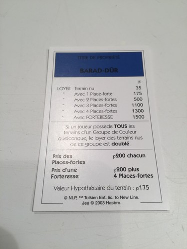 Carte barad dur pièce - carte,