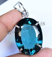 925 Pendentif Argent Massif Naturel Géante Paraiba Tourmaline Ovale Chauffé