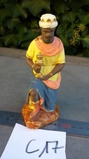 C17 Ancien santon de crèche DEVINEAU roi mage BALTHAZAR agenouillé 14.5 cm
