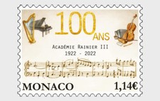 monaco 2022  Rainier III Music Academy Centenary PIANO VIOLON note 1922 1v mnh