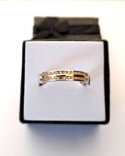 Anneau saphir jaune serti rail argent 925 / or blanc T 57