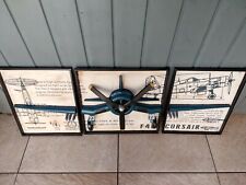 Ensemble de 3 tableaux avion Corsair F4U métal avec reliefs 3D ,132x51cm,vintage