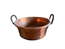 ANCIEN GROS 4,5 KG CHAUDRON EN CUIVRE ÉPAIS ÉTAMÉ CASSEROLE CUISINE CONFITURIER