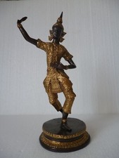 THAILANDE - BRONZE D'UNE DANSEUSE APSARA - PATINE BRUNE ET OR - 30,5 CM