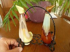 Bel huilier Vinaigrier céramique complet - Oiseaux stylisés - Années 70 