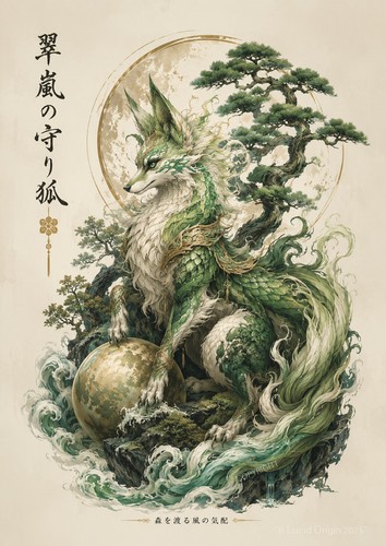 Affiche kitsune japonais - a4,