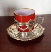 Tasse et sous tasse métal argenté Gallia verrerie baccarat