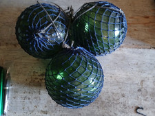Anciennes boules en verre vert flotteurs de pêche cordelette – LOT de 3 - Déco