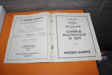(229B)  Liste Pièces rechange MASSEY-HARRIS Charrue multidisque 809