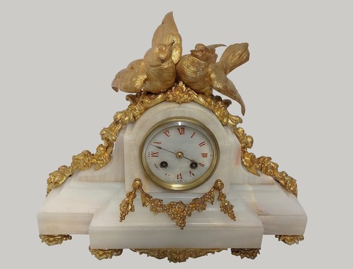 Pendule aux colombes - , bronze