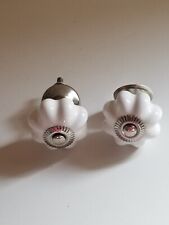 2 poignées Bouton En Porcelaine Blanc tiroirs commode ou porte de placard Fleurs