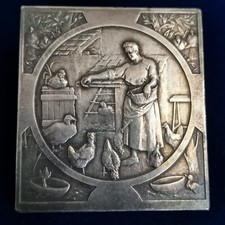 MEDAILLE PLAQUE BRONZE ARGENTE POULAILLER 1930 VANNES