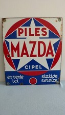 Ancienne Plaque émaillée Pile Mazda Cipel station service Vitracier Neuhaus