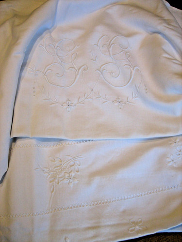 Ancien drap coton - , ajouré
