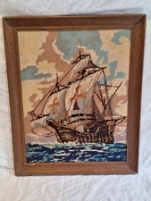 tapisserie canevas cadre En Bois caravelle Bateau Mer Ancien Vintage