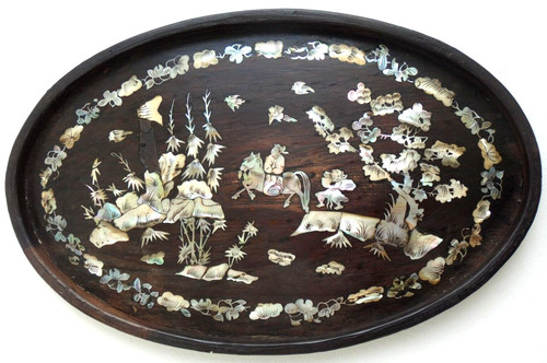 Ancien plateau marqueterie