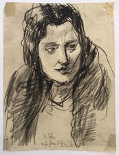 Petit Dessin Ancien Original Fusain Portrait René Thomsen (1847-1976) 1932