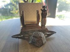 Ancien encrier en métal argenté avec geïsha et porte-photo, made in France