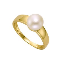 Bague Fascination Perl 375 or jaune perle de culture d'eau douce blanche 7,5-...