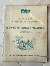 Ancien CATALOGUE PIECES de RECHANGE CHARRUES RÉVERSIBLES  MASSEY-FERGUSON 1957