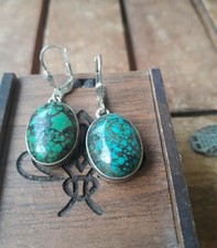 boucles d'oreilles dormeuses anciennes Bijou Navajo Argent Poinçonné Et Turquois