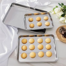 3x Bac de Cuisson Inox - Plat Rectangulaire en Acier Inoxydable Four Max 220°C