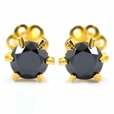 Élégants Clous D'Oreilles En Diamant Noir AAA De 3,80 Ct En Finition Or Jaune